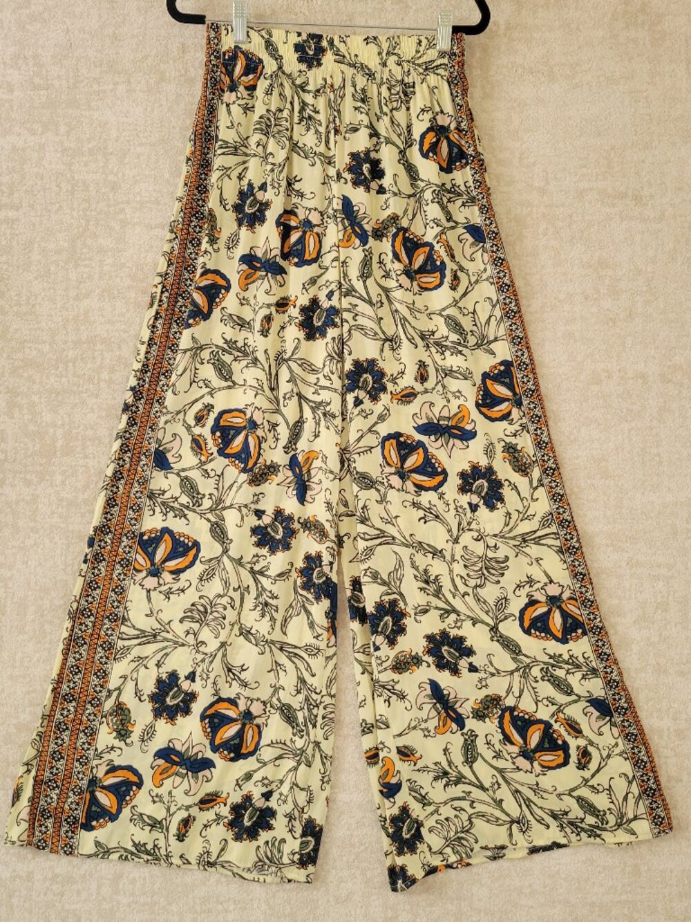 Philosophy Republic Wide Leg Palazzo Pants Bohemian Floral Print Small Cream NWT